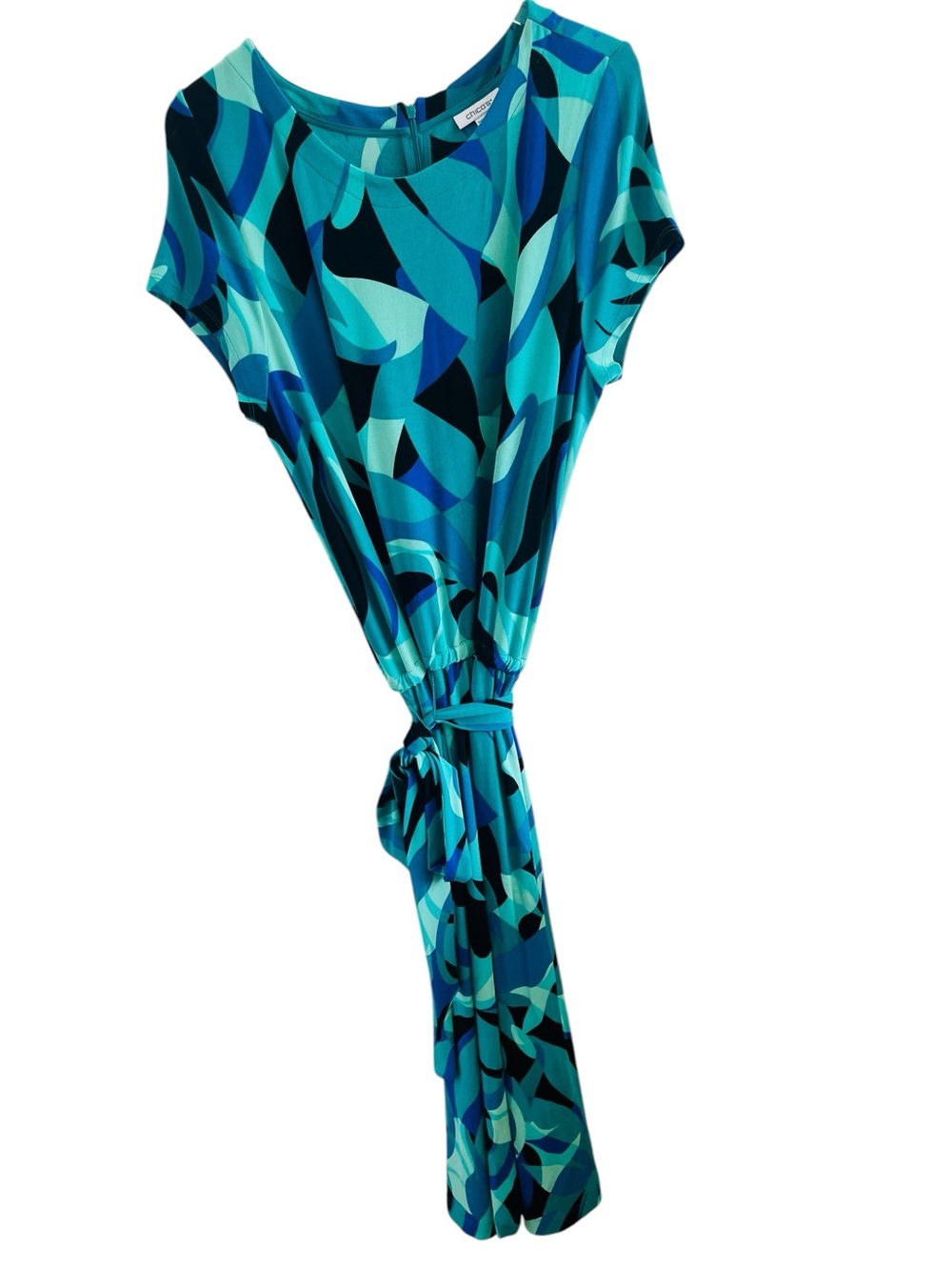 Chico’s Blue Graphic Print Tie-Waist Dress